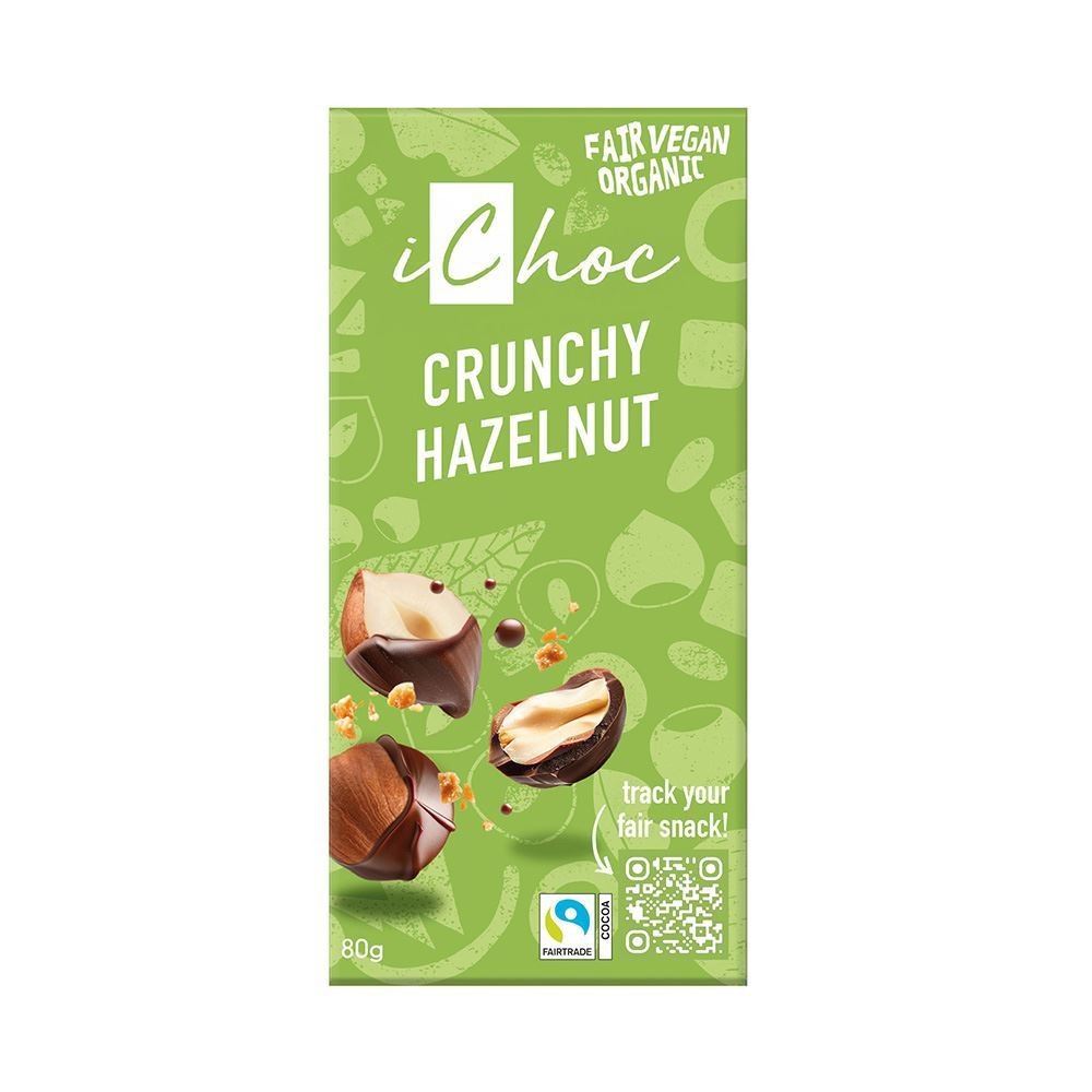 iChoc Crunchy Hazelnut Chocolate Vegan Organic 80g - 4 Pack