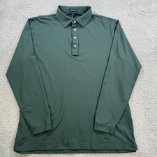 Peter Millar Crown Crafted Mens XL Long Sleeve Polo Shirt Green Polyester Golf