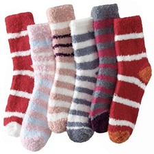 Premillow Fuzzy Socks for Women, Fluffy Socks Multicolor Strips A, 6 Pairs