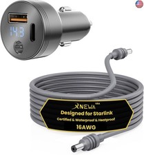 Starlink Mini 12V Car Charger, 16 AWG Cable, Starlink Mini Car