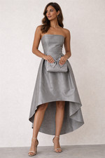 🌫️ Light Grey Bridesmaid Dress + Matching Purse – Size 12 (Bridal sizing) 🌫️