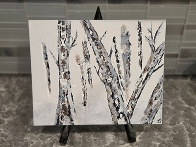 Original Unframed Acrylic Painting on Canvas Board 8 x10  ''Snow Angel Birches''