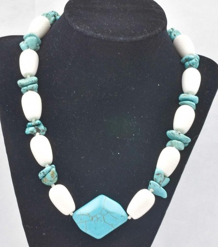 Collier Pendentif Argent Massif Pierre Howlite Turquoise 7044