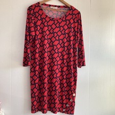 Michael Kors Knit Dress Womens Red Retro Print Stretch Poly Blend Jersey Sz XL