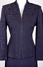 ST.JOHN Women's Knit Black Studs Throughout Shimmer Rhinestone Zip Jacket Sz 8