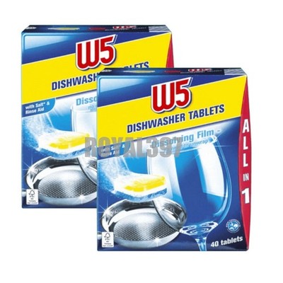 W5 All-In-1 Dissolving Film Dishwasher Tablets – 40 x Pack (80