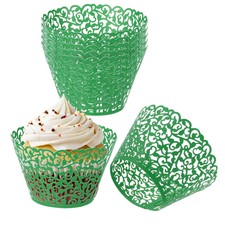 Carta Avvolgitori Cupcake, Confezione da 50 Tazze da Forno Standard Decorazione Vite, Verde Scuro