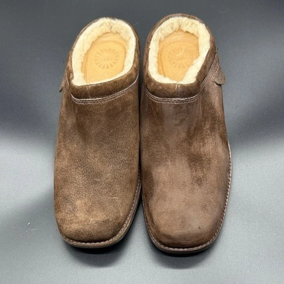 UGG коричневый замшевый стриженный мех с подкладкой сабо Mules женщин поскользнуться на комфорт туфли, 5,5 - Изображение 3 из 4
