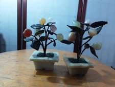 Vintage Jade  Gemstone Bonsai Tree Carnelian Rose Quartz Agate Etc. 5 Inch x 2