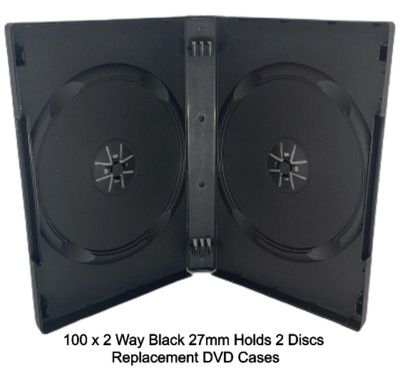 100 x 2 Wege schwarz DVD 27 mm Wirbelsäule hält 2 Discs leer brandneu Ersatzhüllen