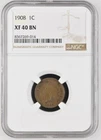 1908 Philadelphia Mint Indian Head Cent Penny NGC XF 40 Brown