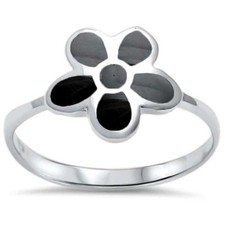 Black Onyx Flower .925 Sterling Silver Ring