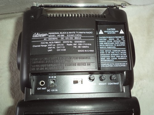 VTG Portable 5.5" Black B&W TV | AM/FM Radio Advantage Industries W/Box - Picture 12 of 12
