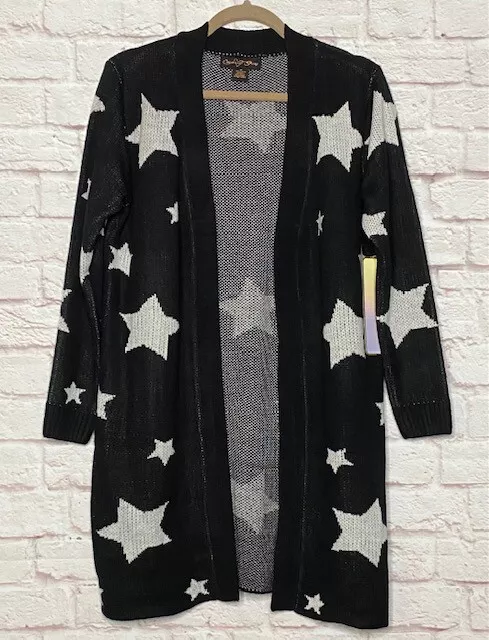 XS Small New White Black Stars Star Long Cardigan Sweater Duster