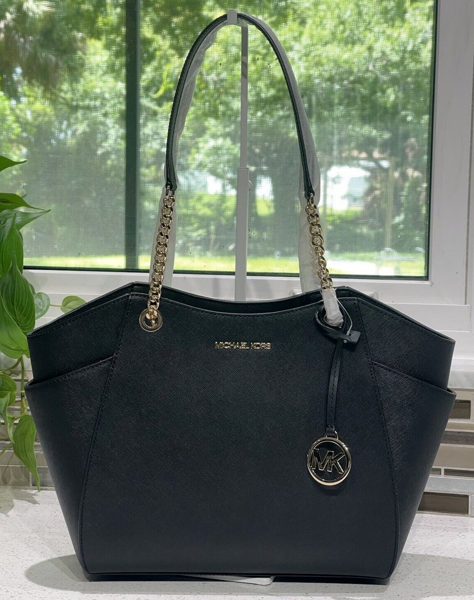 MICHAEL KORS JET SET TRAVEL LARGE CHAIN SHOULDER TOTE BAG MK BLACK