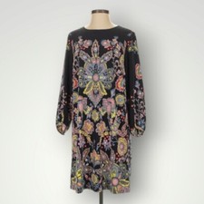 Loft Dress Womens L Shift Floral Flowy Boho Ballon Sleeves Retro 70s Aesthetic