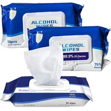ALRISCO 75% Alcohol Hand Sanitizer Wipes,3 Packs of 50 (150 Wipes)