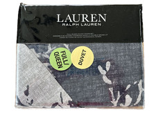 RALPH LAUREN Queen/Full DUVET SET EVA Botanical Navy Blue/Gray 100 COTTON NWT