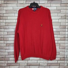 Chaps Ralph Lauren Sweater Men's Large Red Pullover Hand Framed Cotton Outdoors