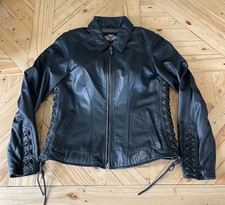 Harley Davidson Leather Jacket Vtg Hottest Style Laced Sides Cuff Women L Worn1x