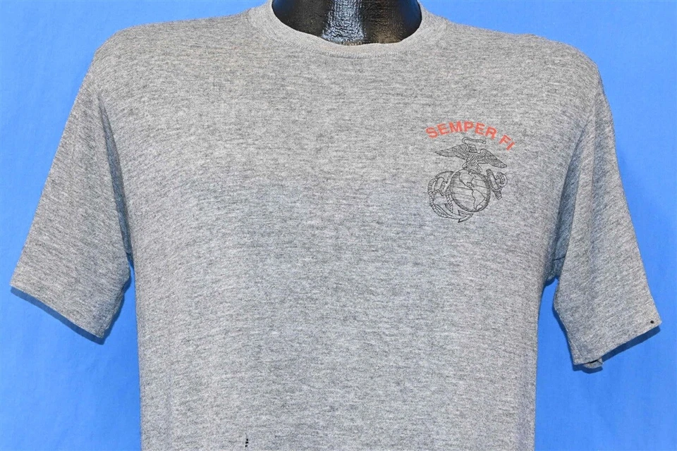 Camiseta vintage años 80 US MARINES SEMPER FI LOGO IWO JIMA RAYON TRI BLEND 2 CARAS M Foto 2 de 4