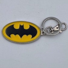 Batman Logo Metal Oval Key Chain Ring Black Yellow DC Comics 2.75 Long