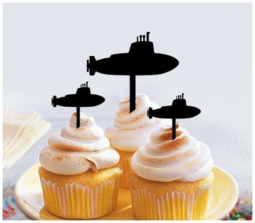 10 pcs, Submarine Cupcake toppers, Anniversary, Happy Birthday, Wedding, Party