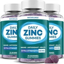 Zinc Gummies 50 Mg, Daily Support, Immune System*, Enzyme Functions*, Natural...