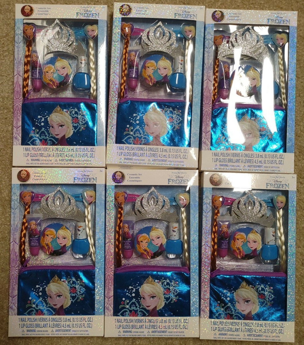 6) Disney Frozen Girl Makeup Set Bag Tiara Hair Clip Lip Gloss
