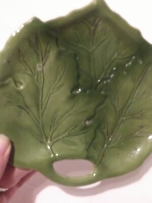 Vintage Lindt Chocolate Candy Dish Green Leaf Glazed Ceramic