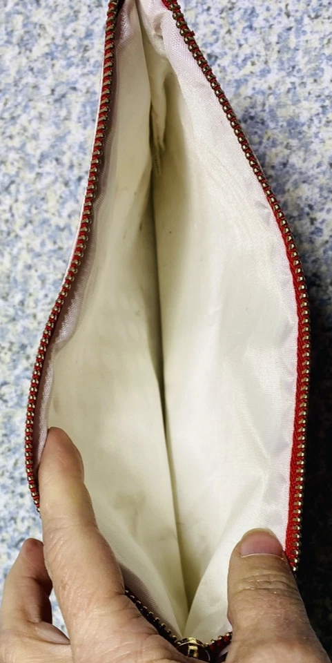 CLARINS Mujer Rojo Blanco Punto Aseo Maquillaje Bolsa de Viaje Estuche Cartera Bolso sin asas Cremallera Foto 3 de 4