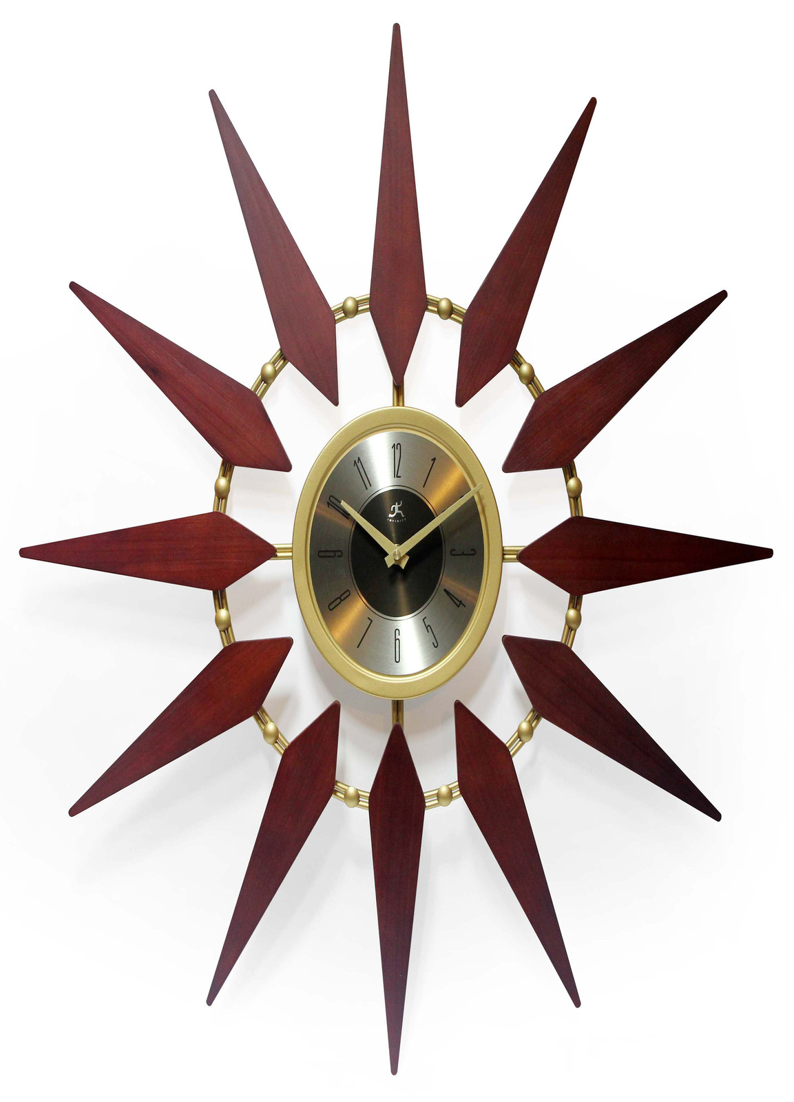 Retro 30 inch Mid-Century Gold Walnut Sunburst Wall Clock Vintage Home Office 