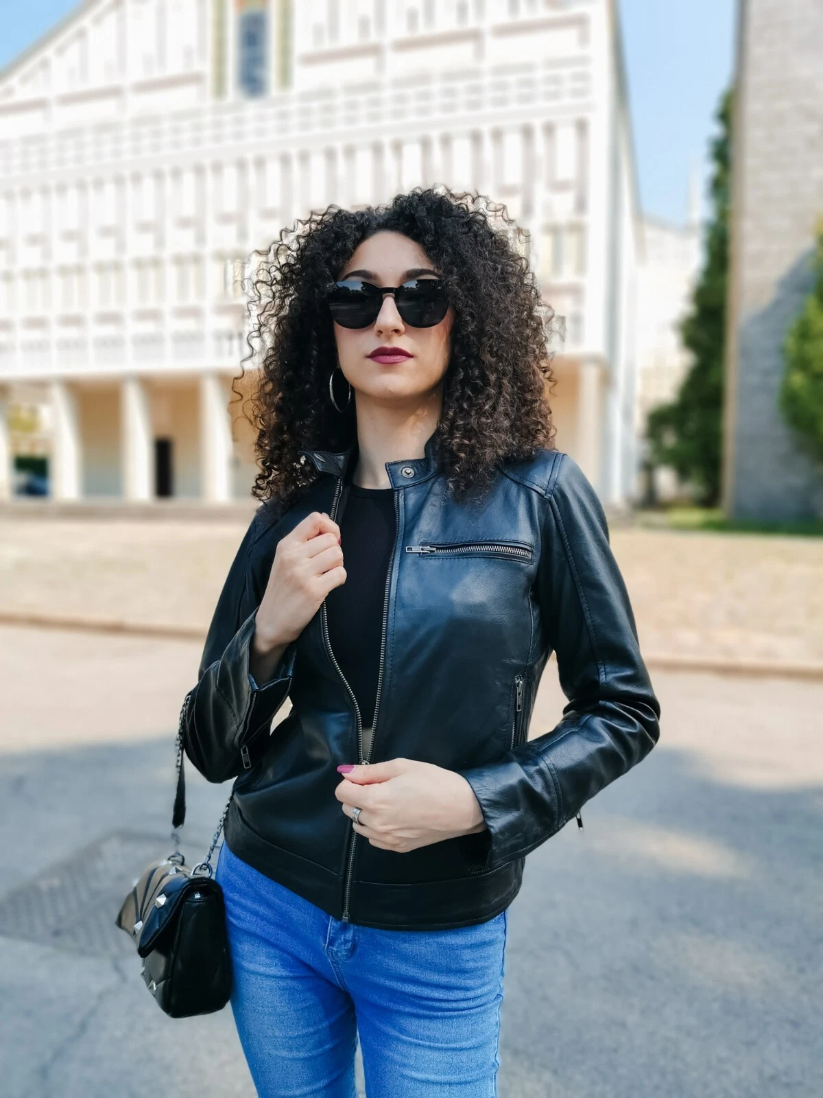 Black Leather Jacket for women, real biker cafe racer Slim Fit leather Jacket