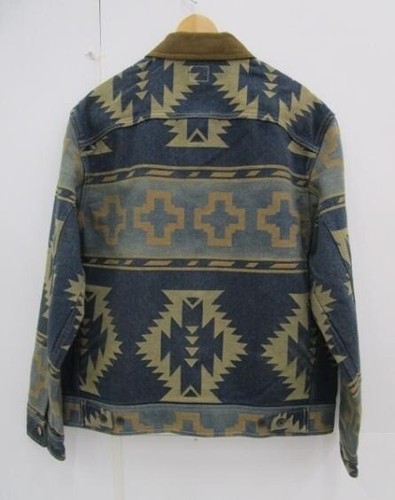 RRL Ralph Lauren Valero Jacquard Trucker Jacket Indigo Yellow Tan Size S MINT - Picture 2 of 8