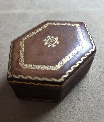 A. Maffuzzi Torino Vintage Sechseck Leder Braun Schmuckschatulle 1960-1970er Jahre - Bild 5 von 13