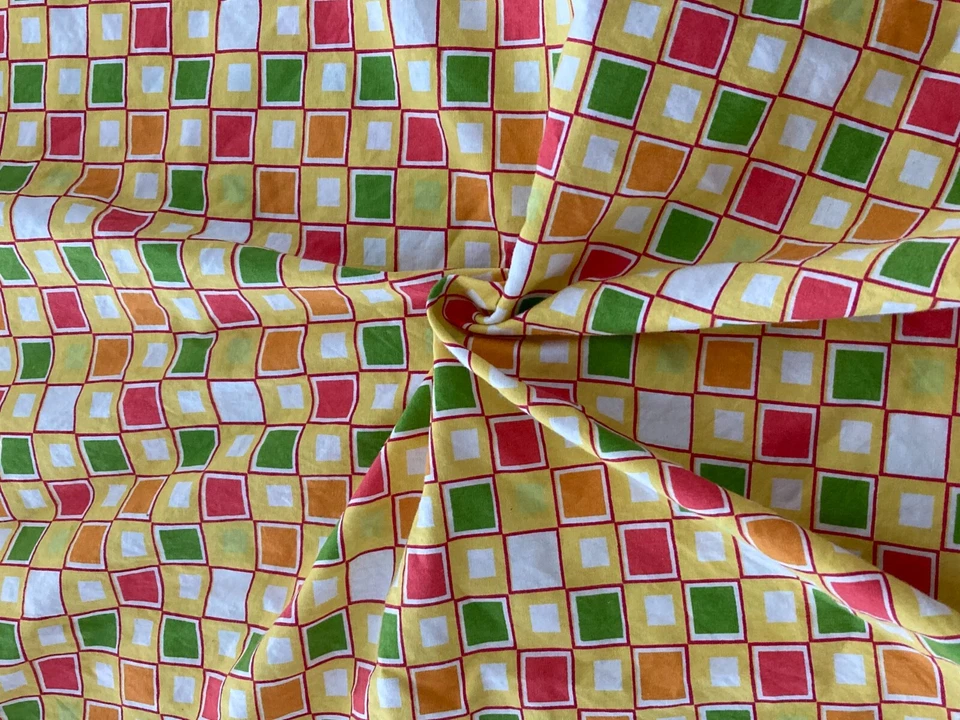 Vintage Yellow Orange Red Green Check Sewing Fabric 1.75+ yd 44" Quilting Cotton - Image 3 of 4