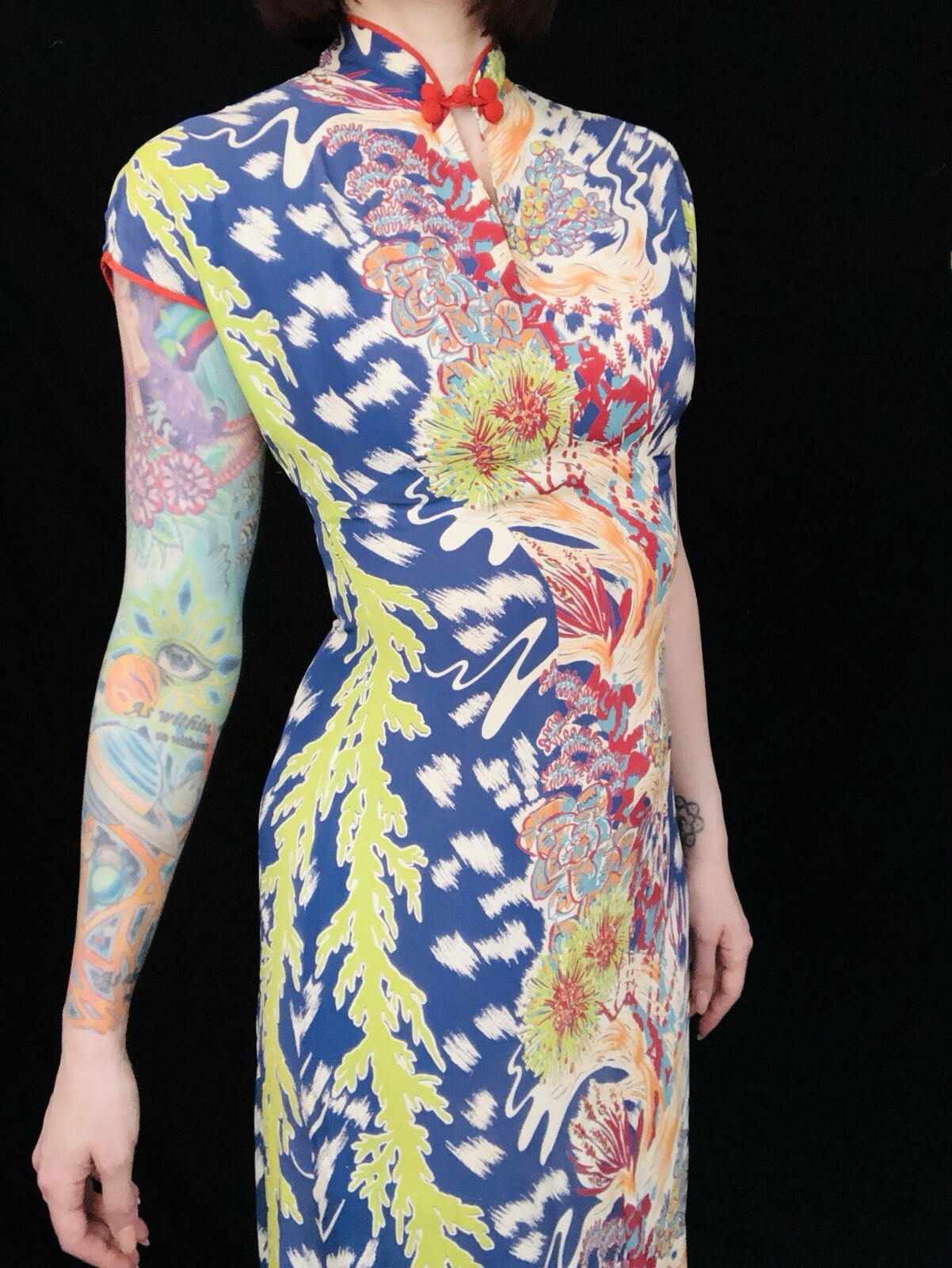 Vintage 1940s 40s Cold Rayon Wild Psychedelic Floral Hawaiian Dress Tiki Oasis image 5