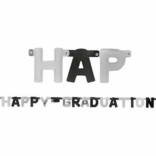 Happy Graduation Large Foil Letter Banner- Black & Silver - Party Decorations - Image 2 of 2