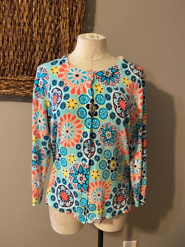 Ivy Womens Blue Orange Cardigan Sweater 