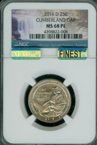 2016 D CUMBERLAND GAP QUARTER NGC MS68 PL PQ MAC FINEST GRADE MAC SPOTLESS . 