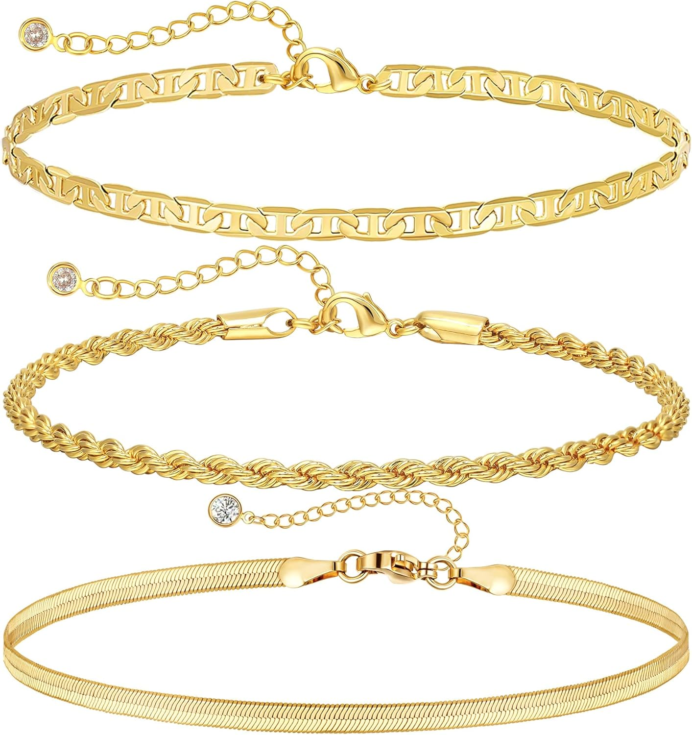 14K Gold Cuban Anklet Set for Women Waterproof Luxury Ankle Bracelets