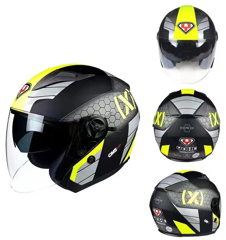 YOHE Motorcycle Half Face Helmet Motorbike Open Face Helmet Double Sun Visor