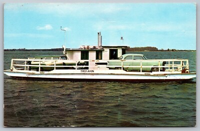 The Ferry Tred Avon Oxford Maryland MD Three Cars River Vintage Cars Postcard H4