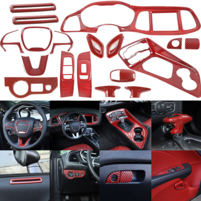 20x Red Carbon Fiber Full Interior Decor Cover Trim Kit for Dodge