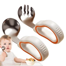 1Set Offset Stainless Steel Spoon Odor FreeEasy-hold Baby Training Complementary