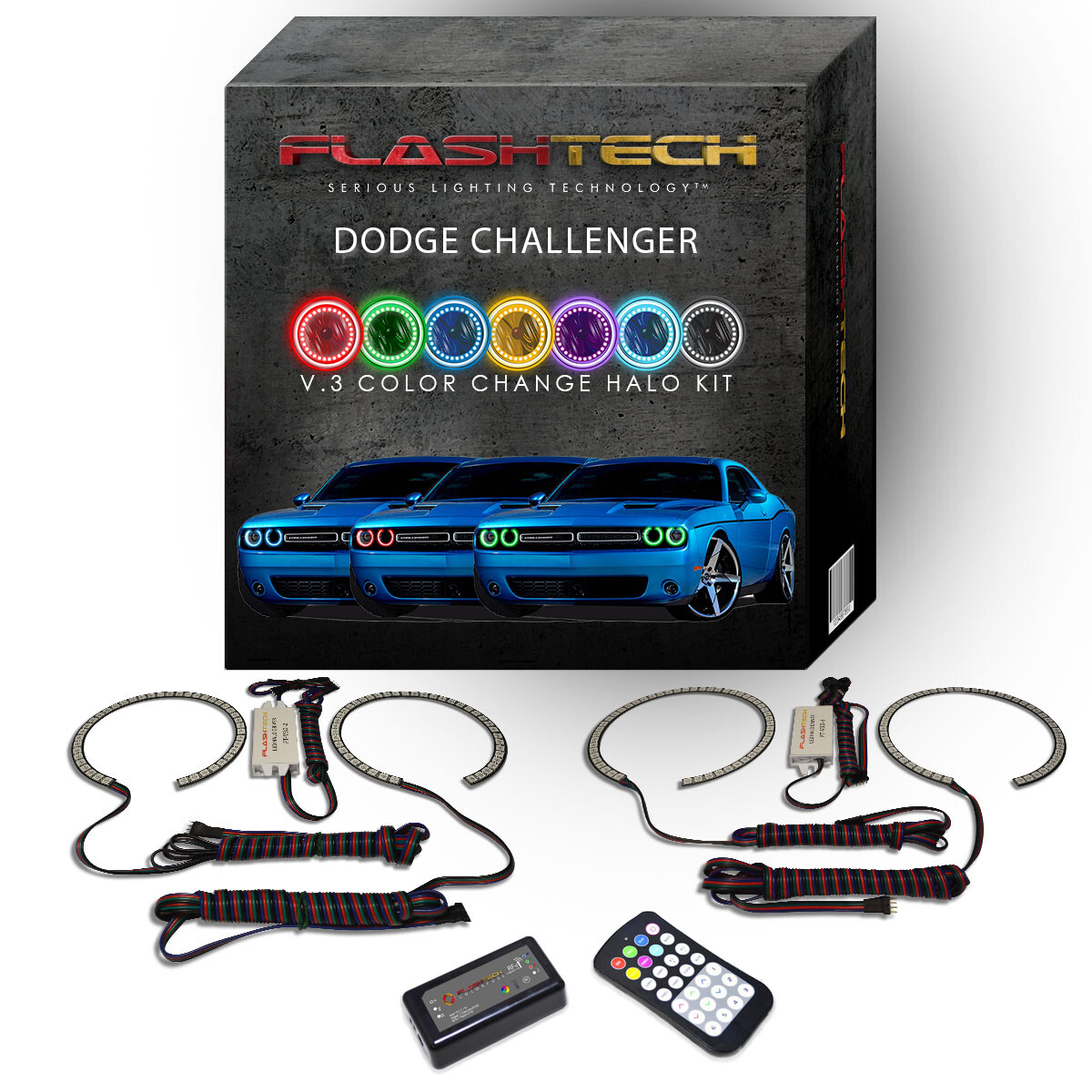 RGB Angel Eye LED Halo kit with RF Remote for 15-23 Dodge Challenger Headlights