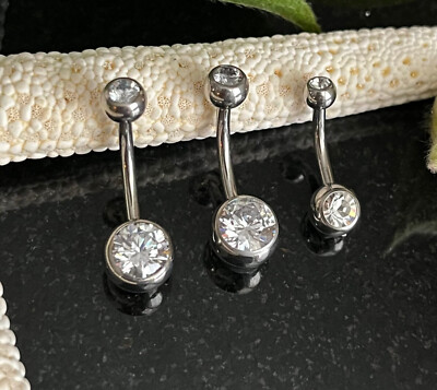 1pc Solid G23 Implant Grade Titanium Crystal Gem Belly Ring Pierced Navel Naval 