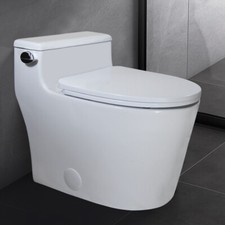 WinZo Elongated One Piece Toilet with Lower Tank Side Flush 1.28 GPF White
