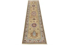 Kazak Runner 2’8” x 9’8” Brown Wool Tribal Geometric Hand-Knotted Oriental Rug