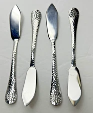 Set 4 Godinger Salem Butter Knives Cheese Spreaders Hammered Stainless 5.5"
